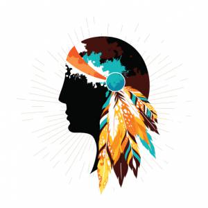 Native american women in tribal headdress.