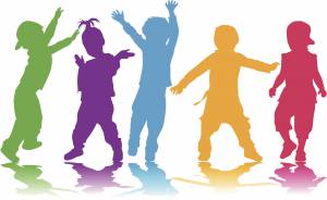 Silhouettes of Kids being happy.