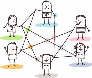 Stick figures holding hands to represent inclusion